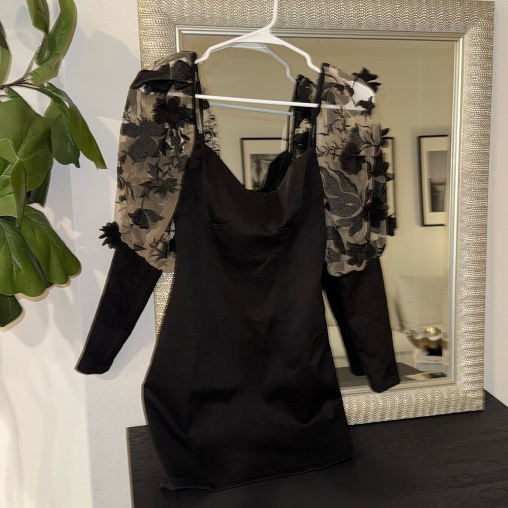 Bodycon Mini Dress with Puff Lace Sleeves